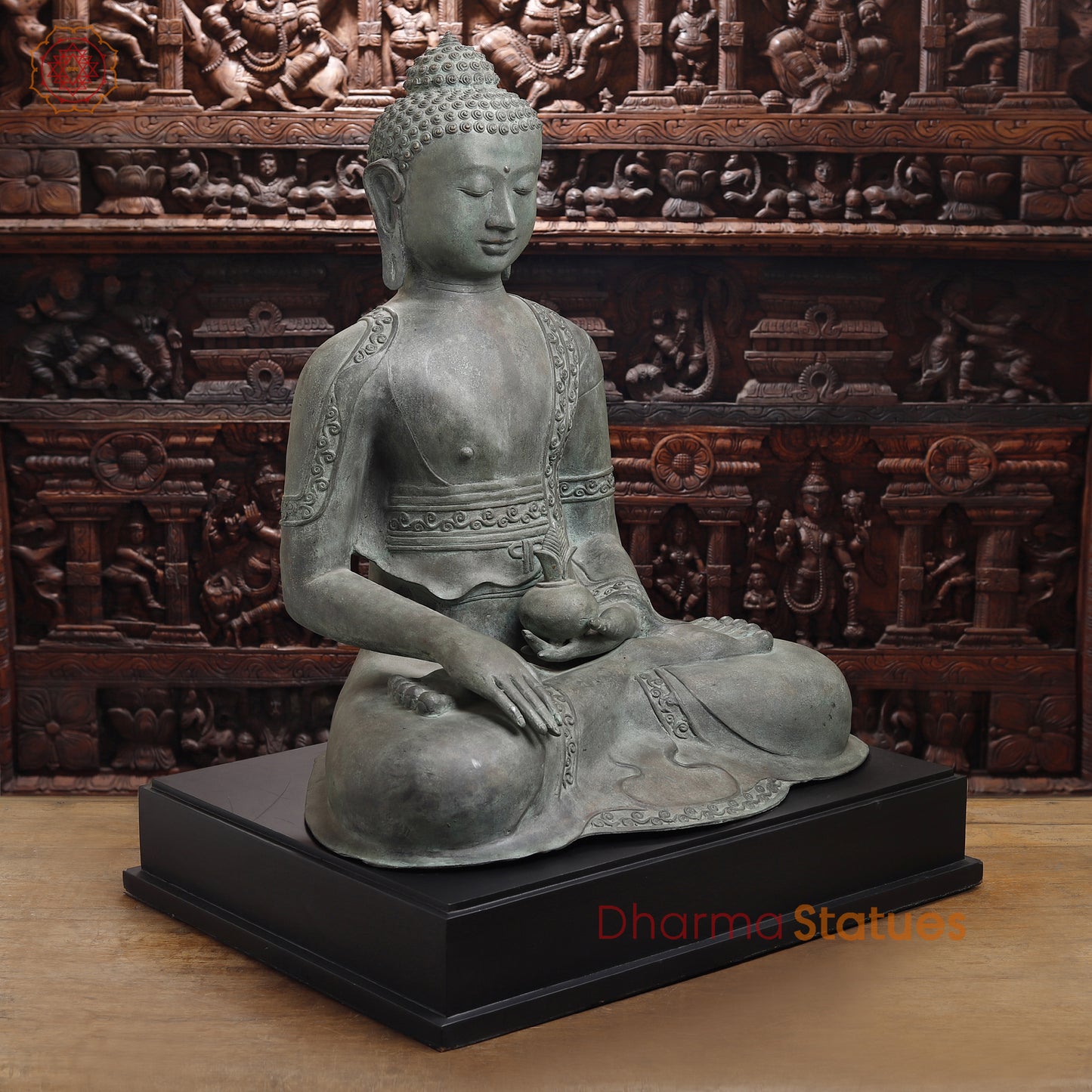 Brass Buddha Idol, Meditating Buddha Statue, Grey Finish 35.5"