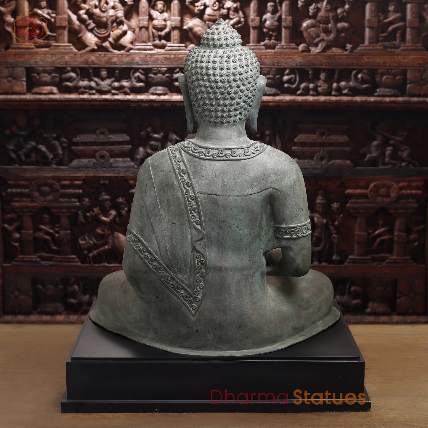 Brass Buddha Idol, Meditating Buddha Statue, Grey Finish 35.5"