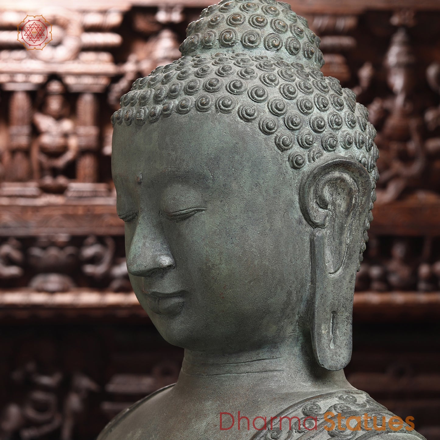 Brass Buddha Idol, Meditating Buddha Statue, Grey Finish 35.5"