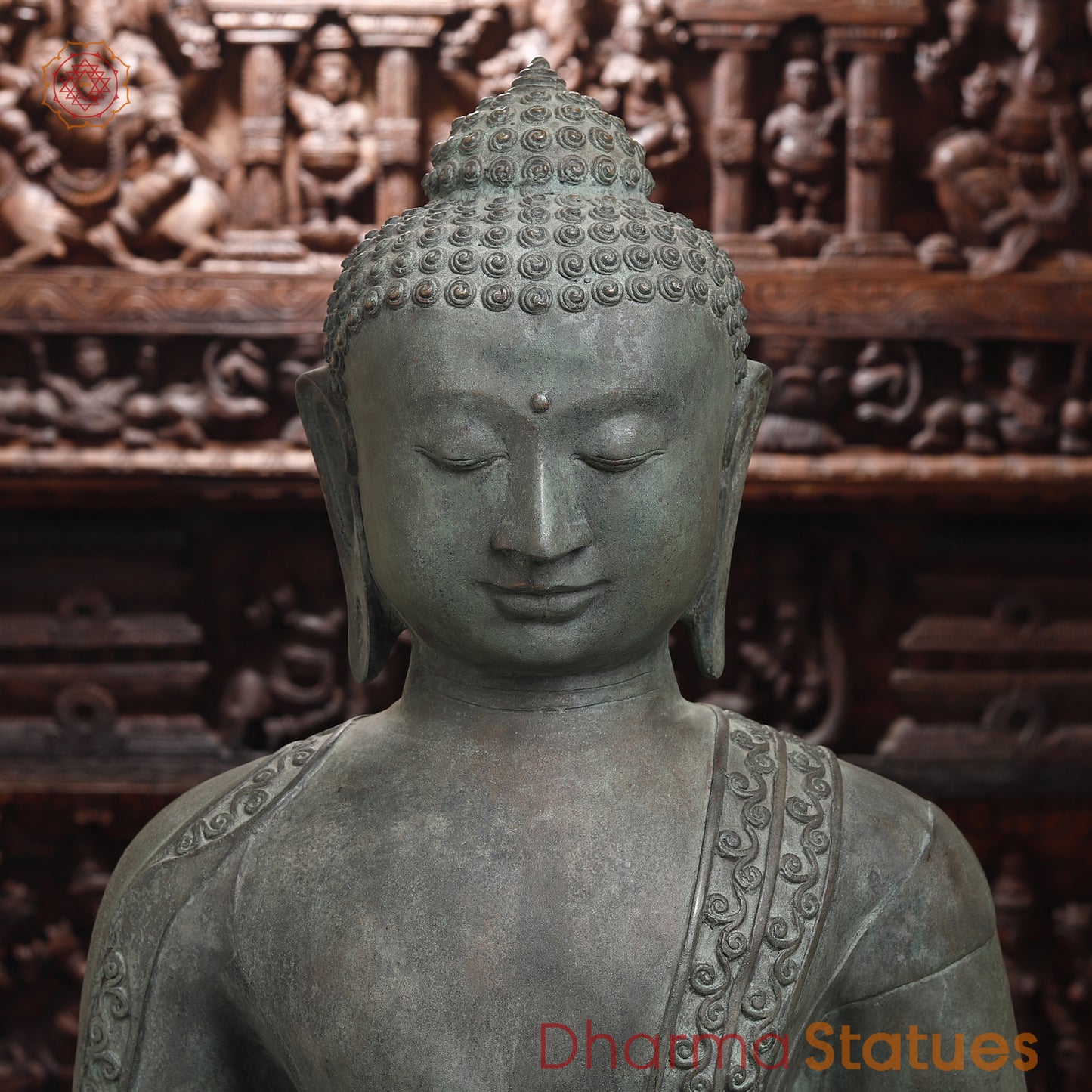 Brass Buddha Idol, Meditating Buddha Statue, Grey Finish 35.5"
