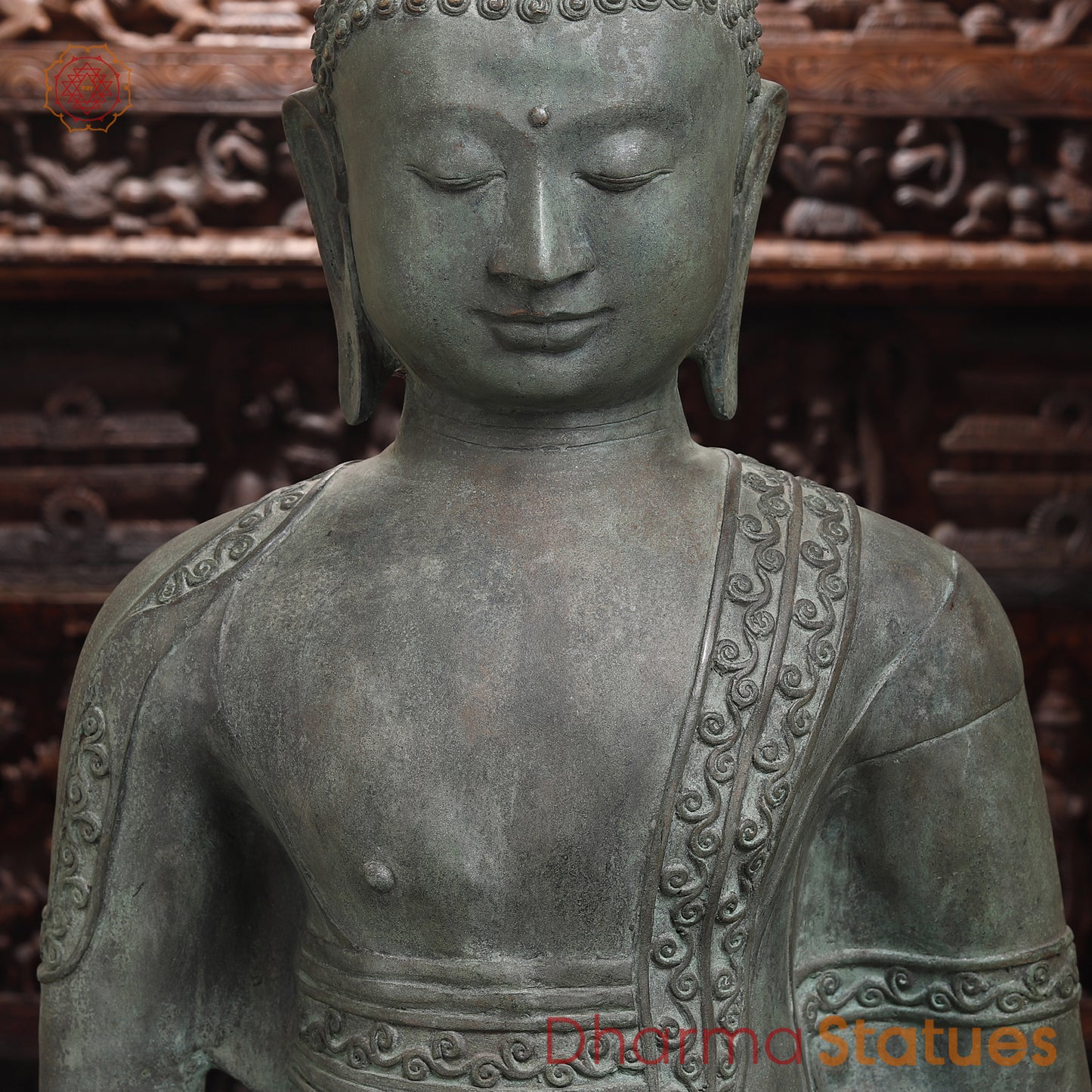 Brass Buddha Idol, Meditating Buddha Statue, Grey Finish 35.5"