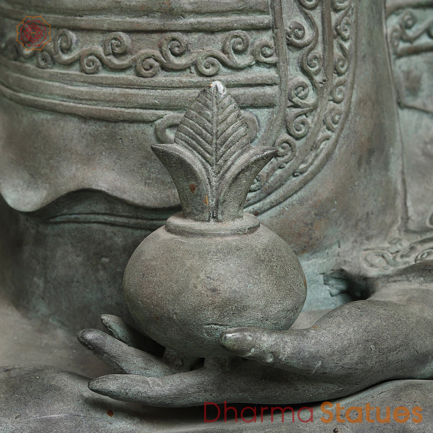 Brass Buddha Idol, Meditating Buddha Statue, Grey Finish 35.5"