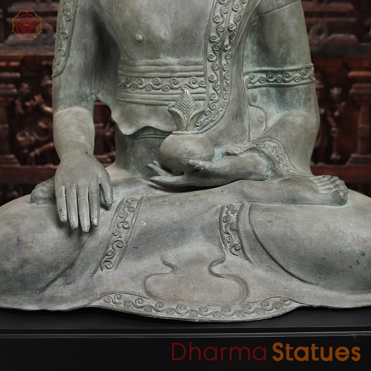 Brass Buddha Idol, Meditating Buddha Statue, Grey Finish 35.5"