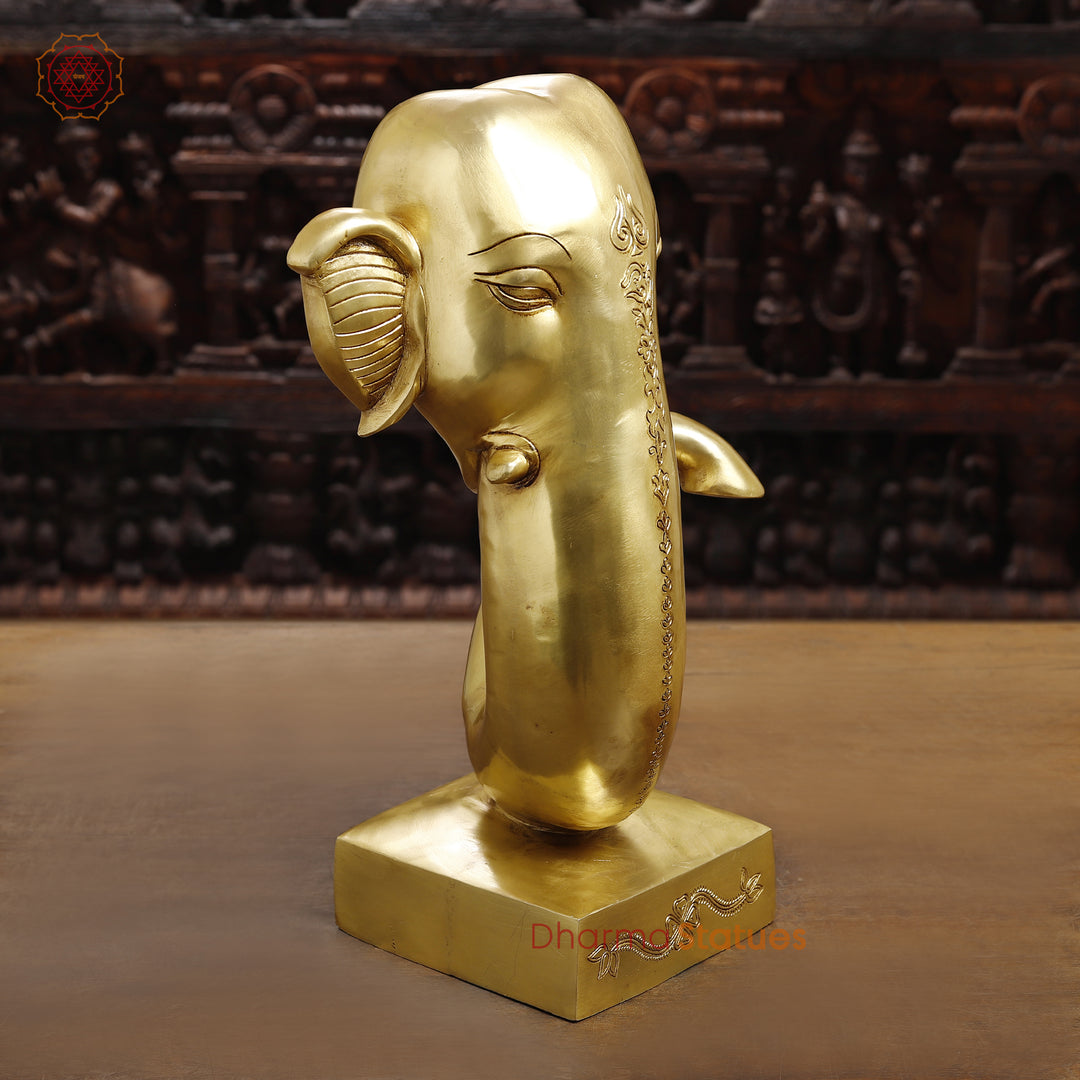 Brass Lord Ganesha Idol, Modern Ganesh Head Brass Statue, Golden Fine Finish 17"