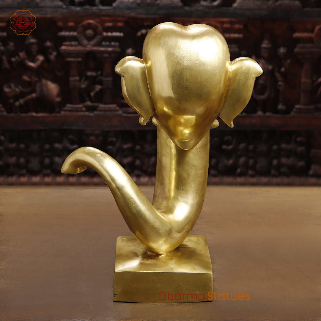 Brass Lord Ganesha Idol, Modern Ganesh Head Brass Statue, Golden Fine Finish 17"