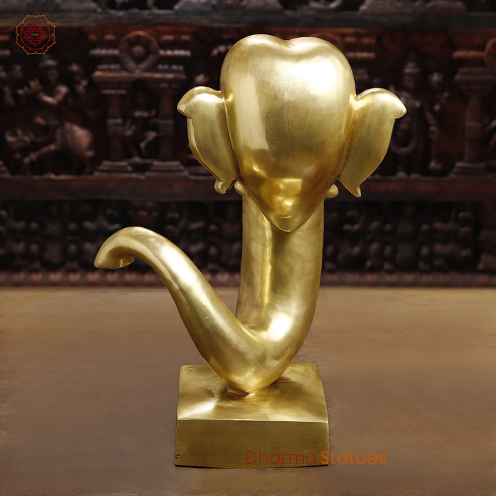 Brass Lord Ganesha Idol, Modern Ganesh Head Brass Statue, Golden Fine Finish 17"