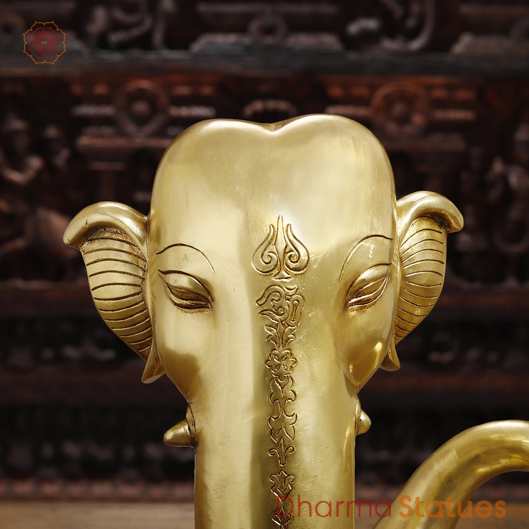 Brass Lord Ganesha Idol, Modern Ganesh Head Brass Statue, Golden Fine Finish 17"