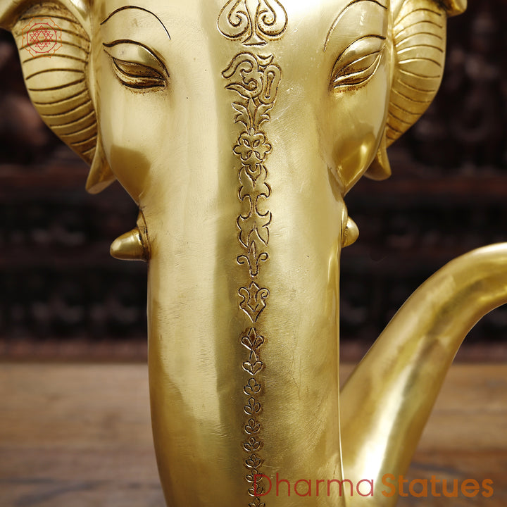 Brass Lord Ganesha Idol, Modern Ganesh Head Brass Statue, Golden Fine Finish 17"