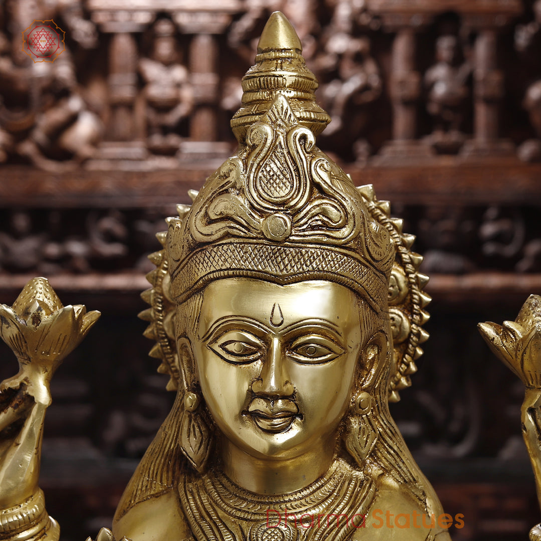 Brass Lakshmi Idol, Standing in Abhaya & Varada Mudra, Fine Golden Finish 30"