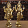 Brass Vishnu Lakshmi Idol, Lord Vishnu Lakshmi Pair Standing Posture Golden-30" Front View