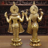 Brass Vishnu Lakshmi Standing on lotus base, Special Gold finish-30"