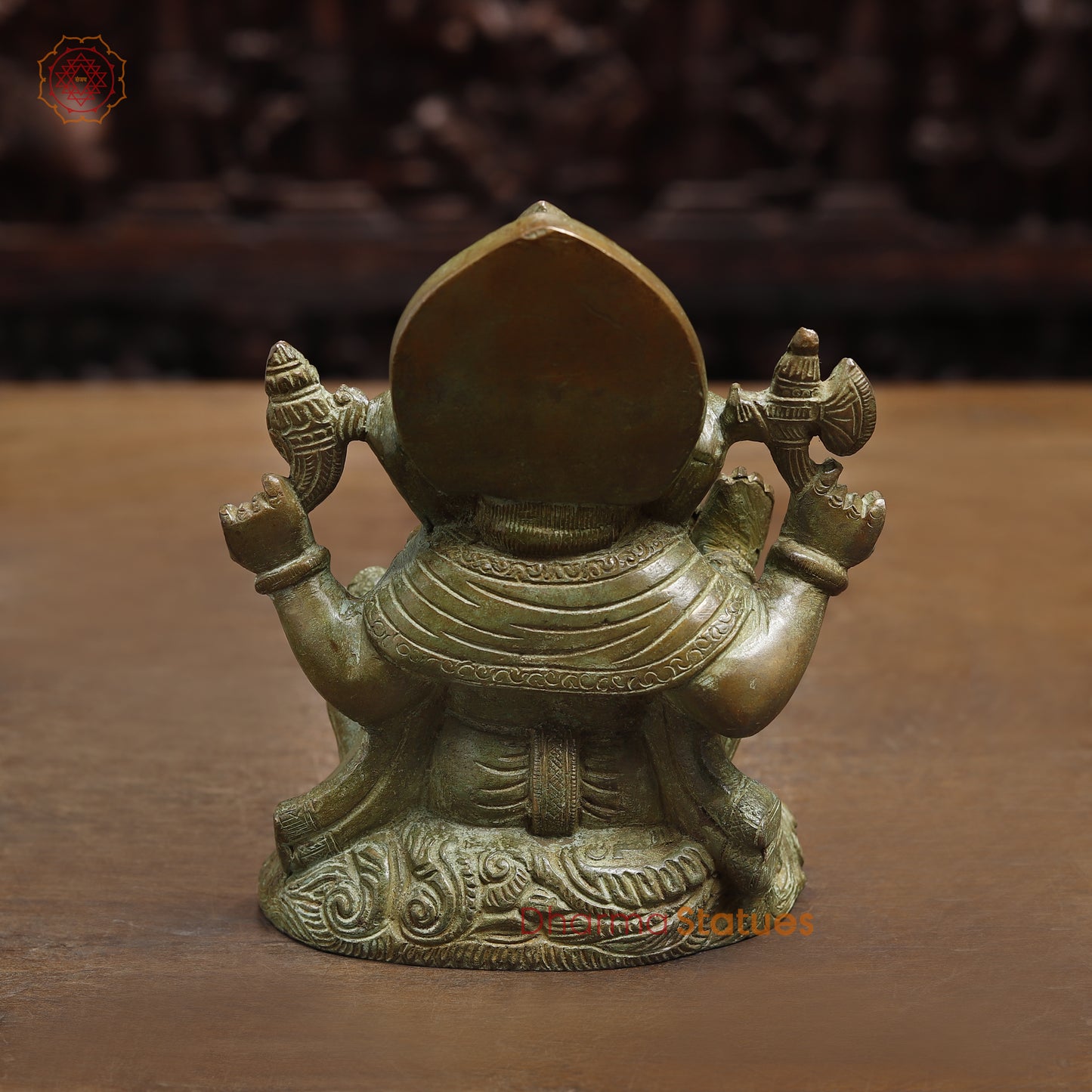 Brass Ganesh seated in Blessing Posture, Fine Green, 6"
