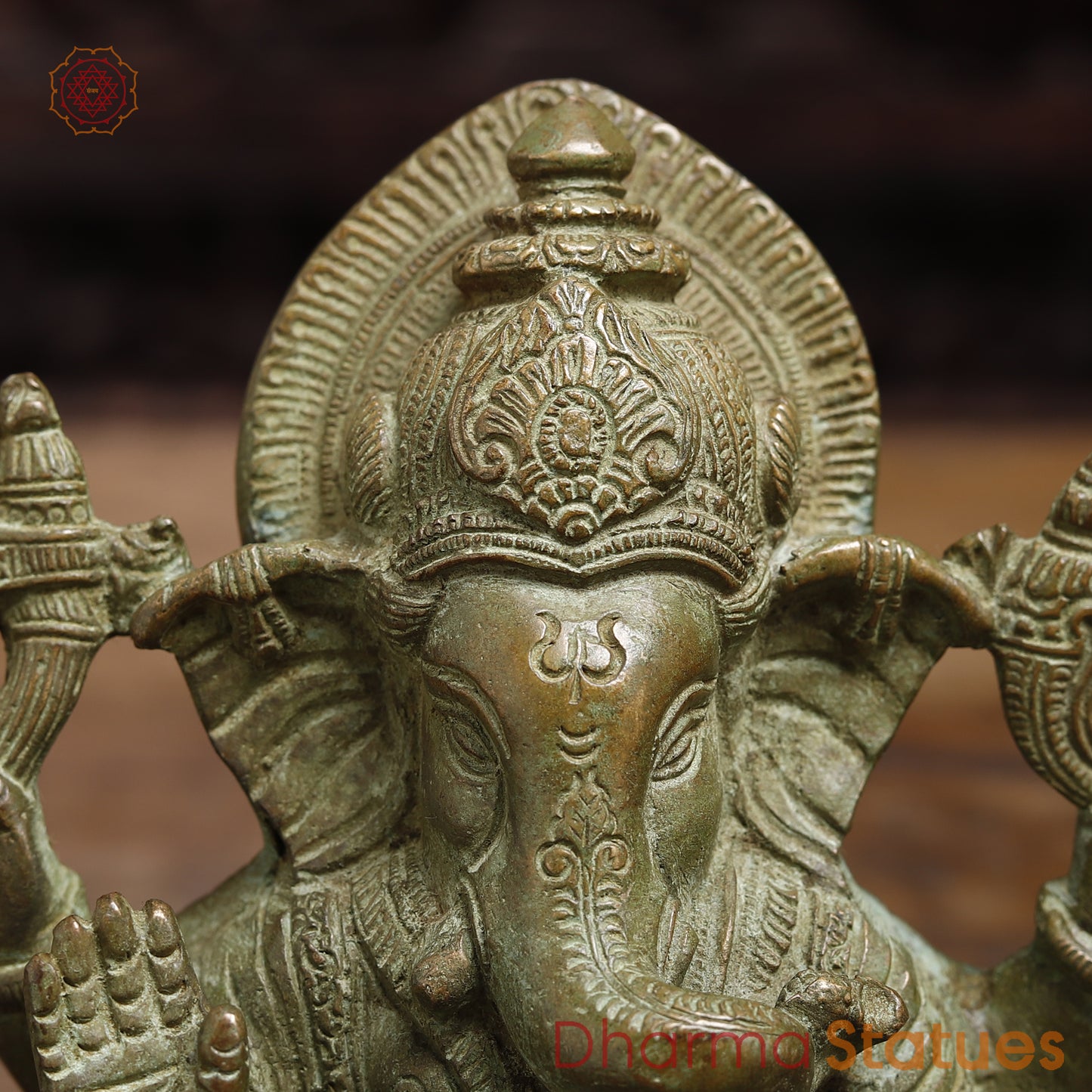 Brass Ganesh seated in Blessing Posture, Fine Green, 6"