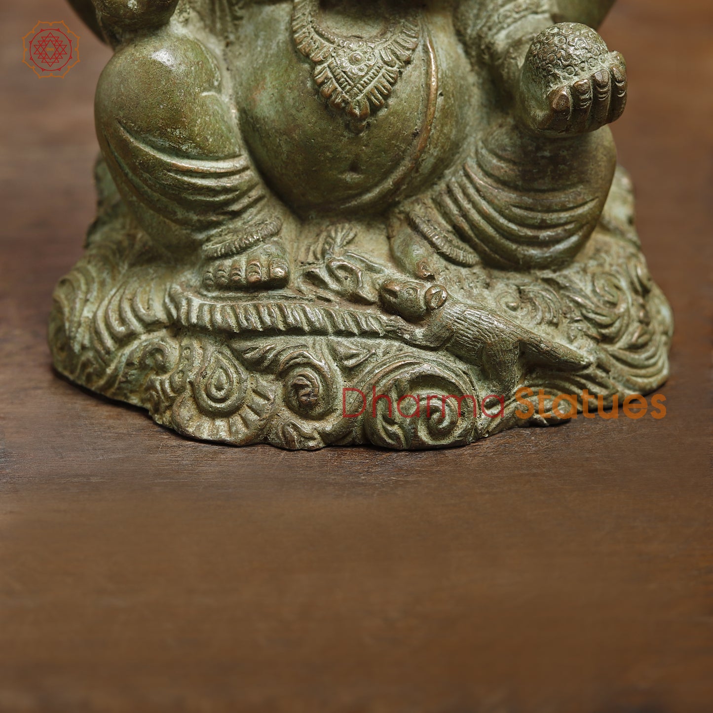 Brass Ganesh seated in Blessing Posture, Fine Green, 6"