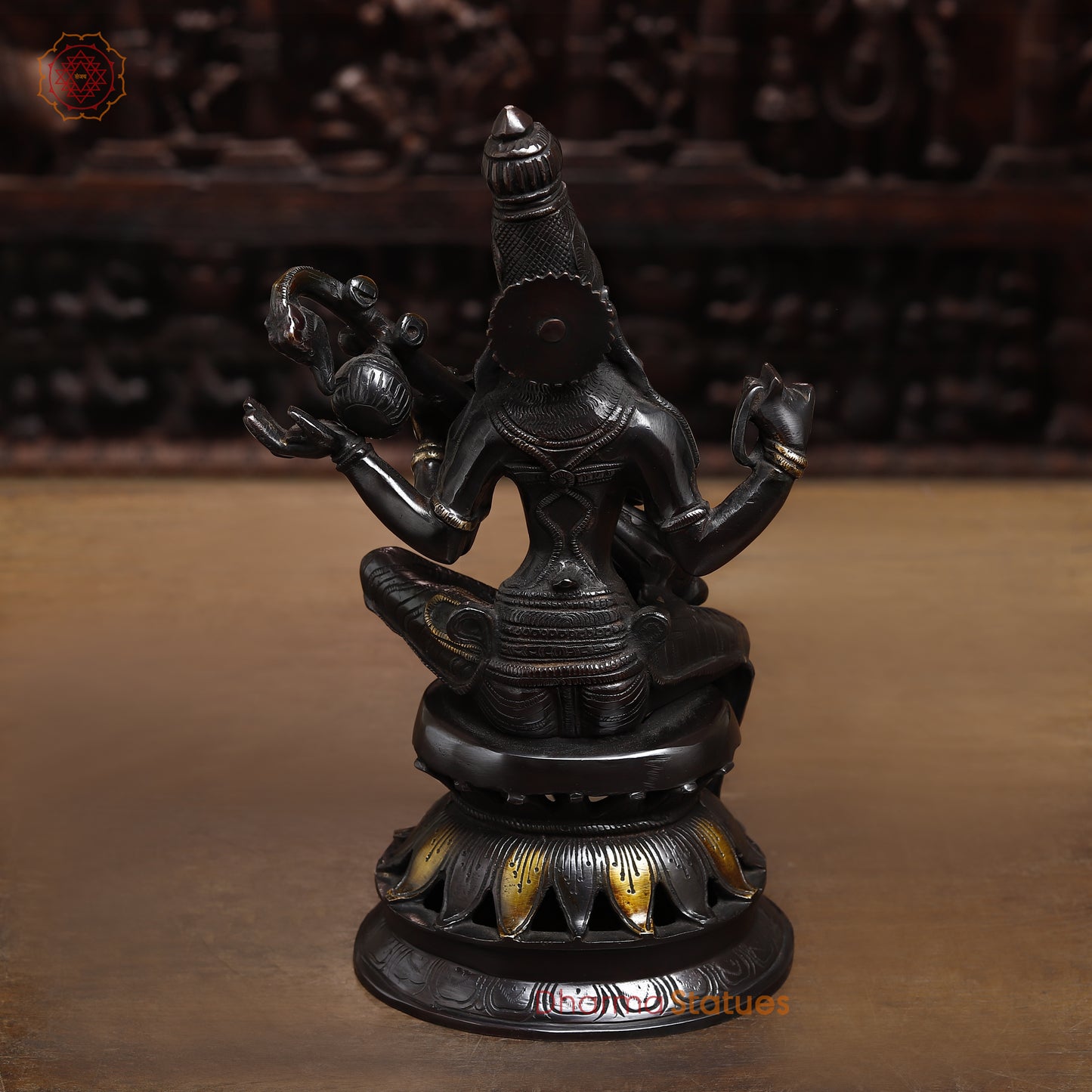 Brass Saraswati, Black Patina & Golden Finish, 12.5"