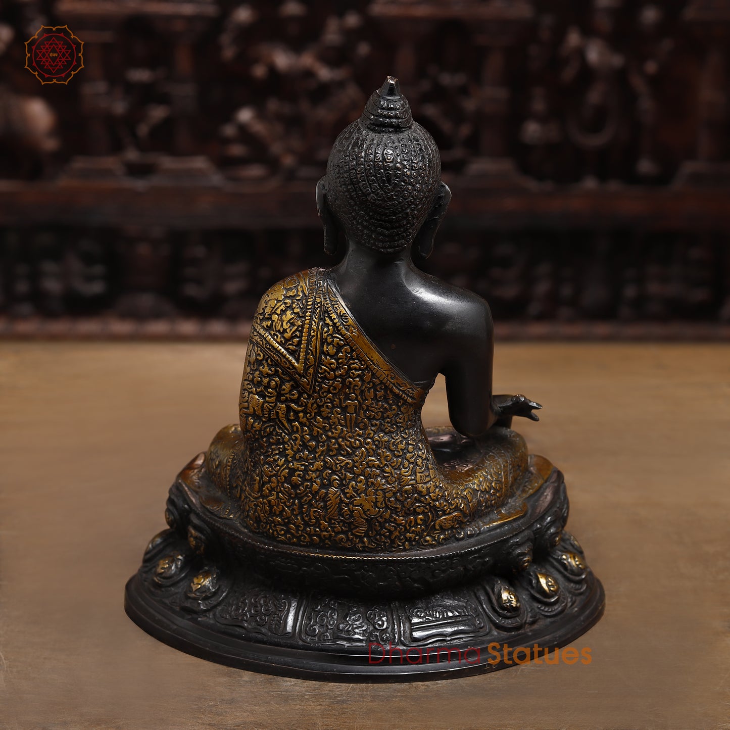 Brass Buddha seated, Black Patina & Golden Finish, 11"
