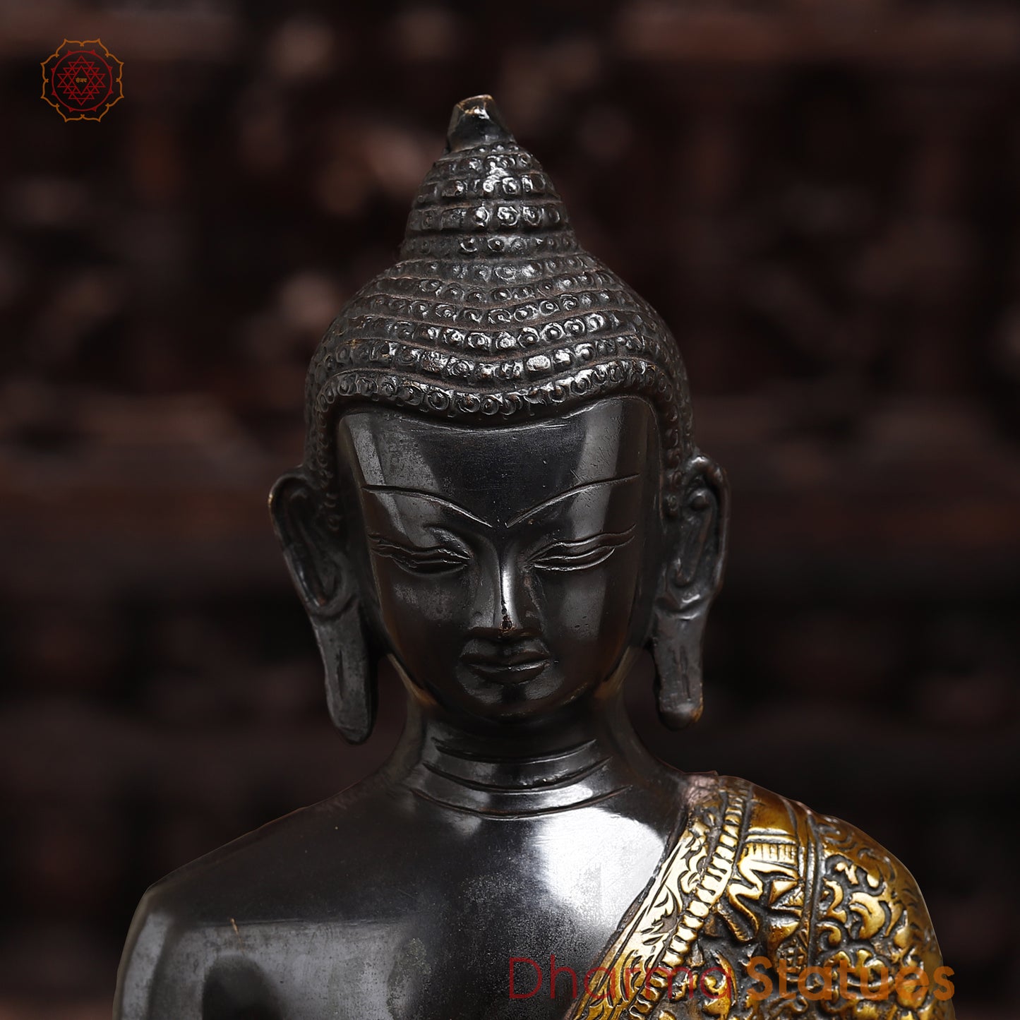 Brass Buddha seated, Black Patina & Golden Finish, 11"