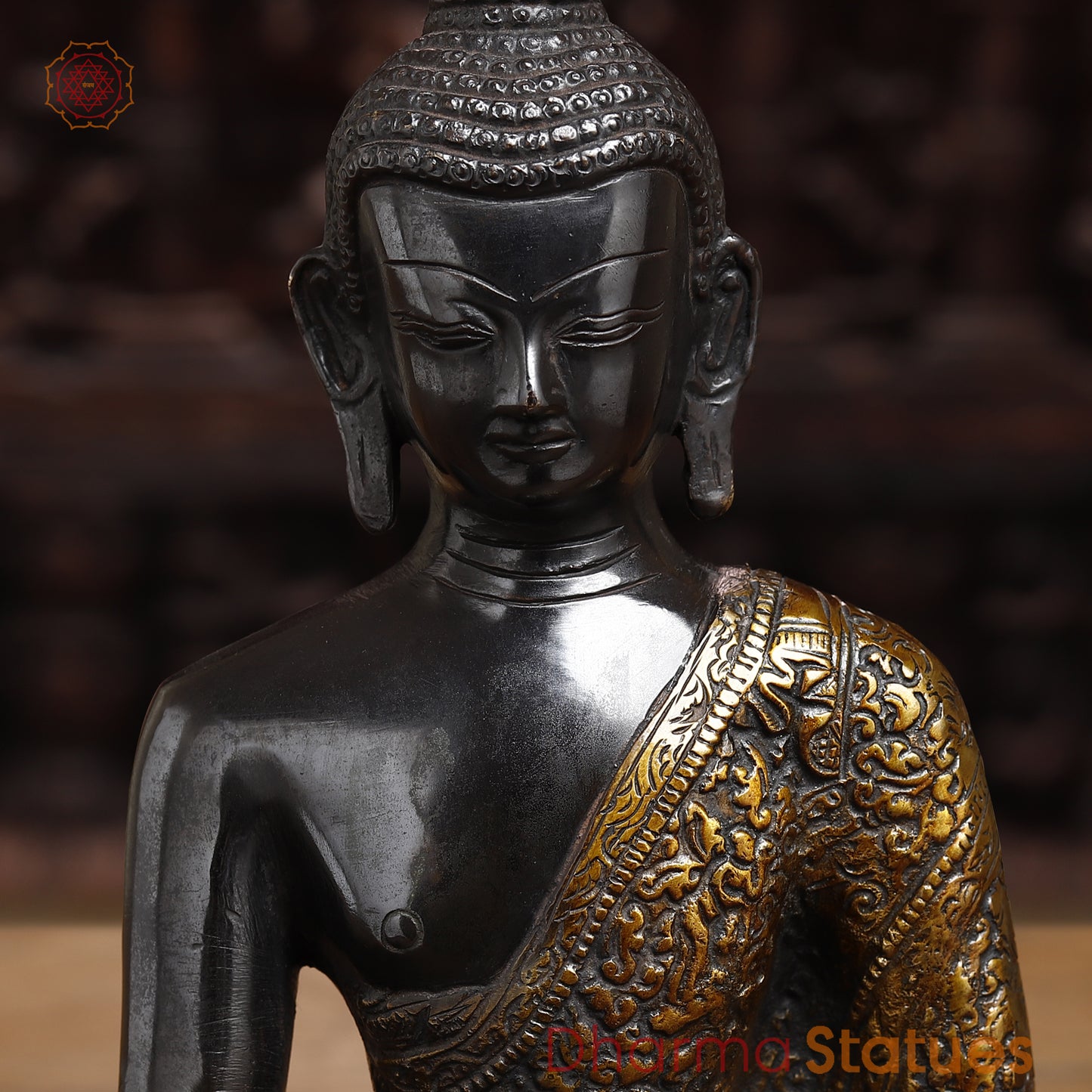 Brass Buddha seated, Black Patina & Golden Finish, 11"
