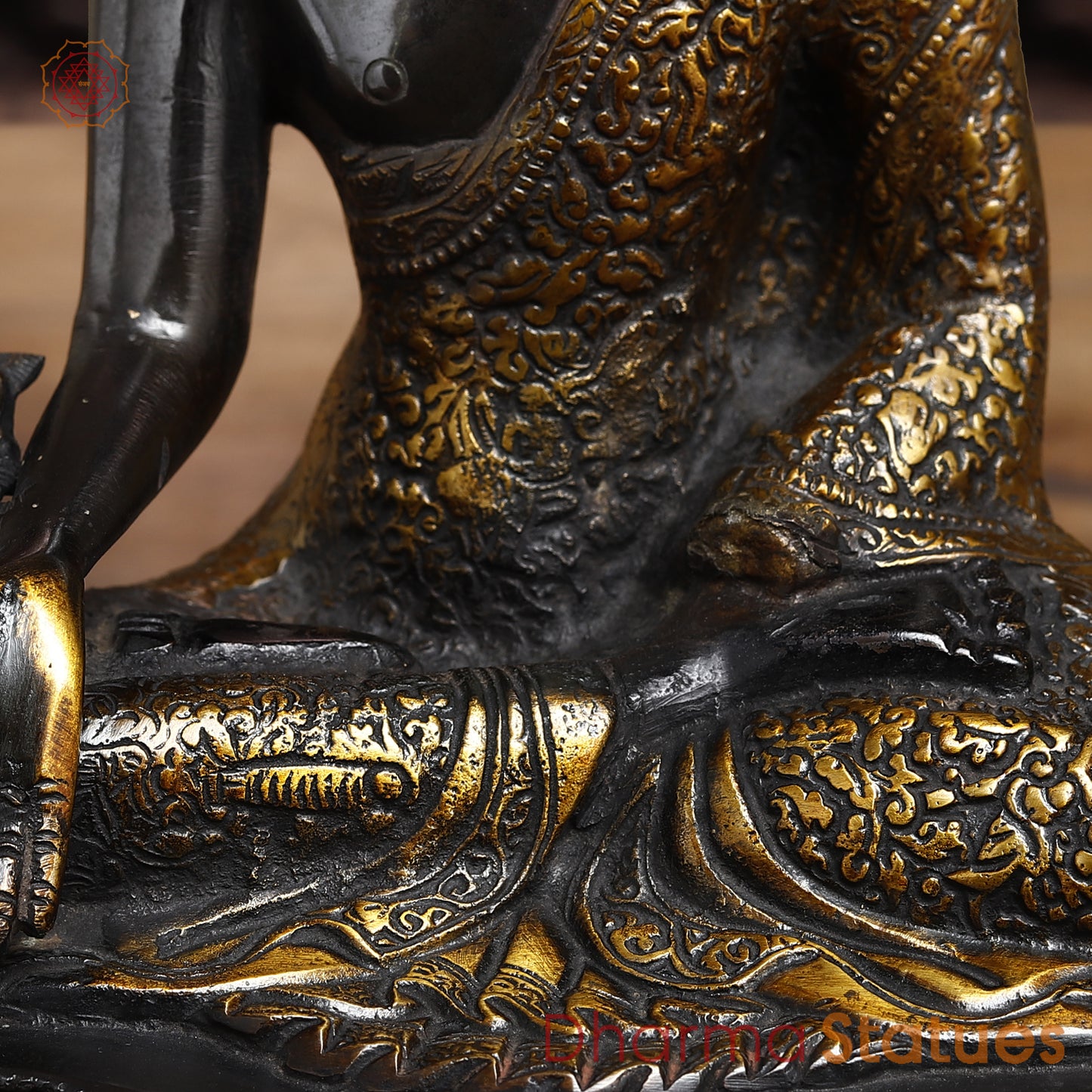 Brass Buddha seated, Black Patina & Golden Finish, 11"