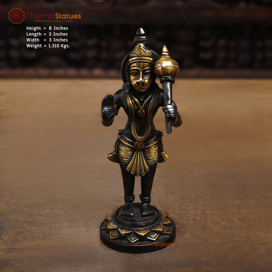 Brass Hanuman in Blessing Posture, Black Patina & Golden Finish, 8"