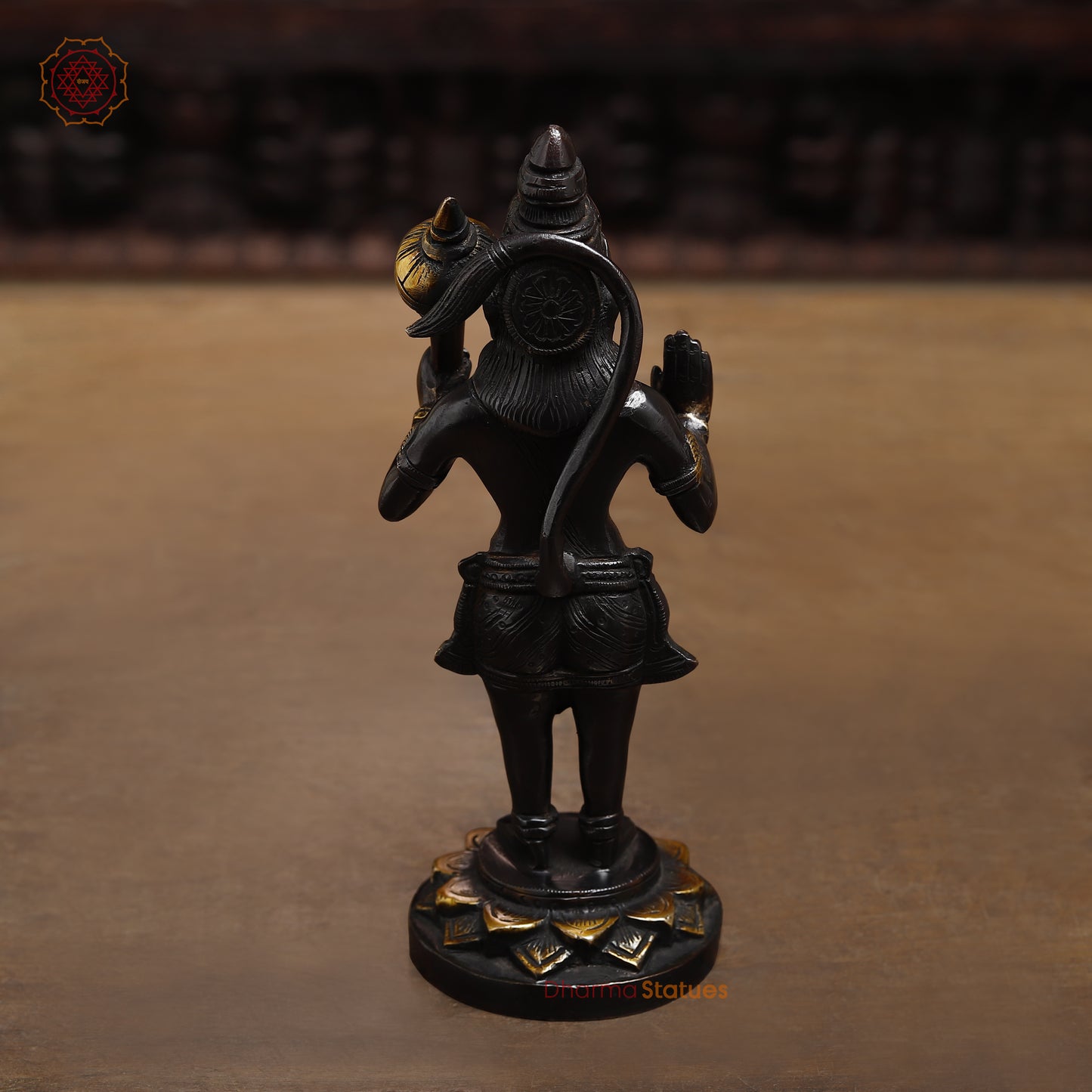 Brass Hanuman in Blessing Posture, Black Patina & Golden Finish, 8"