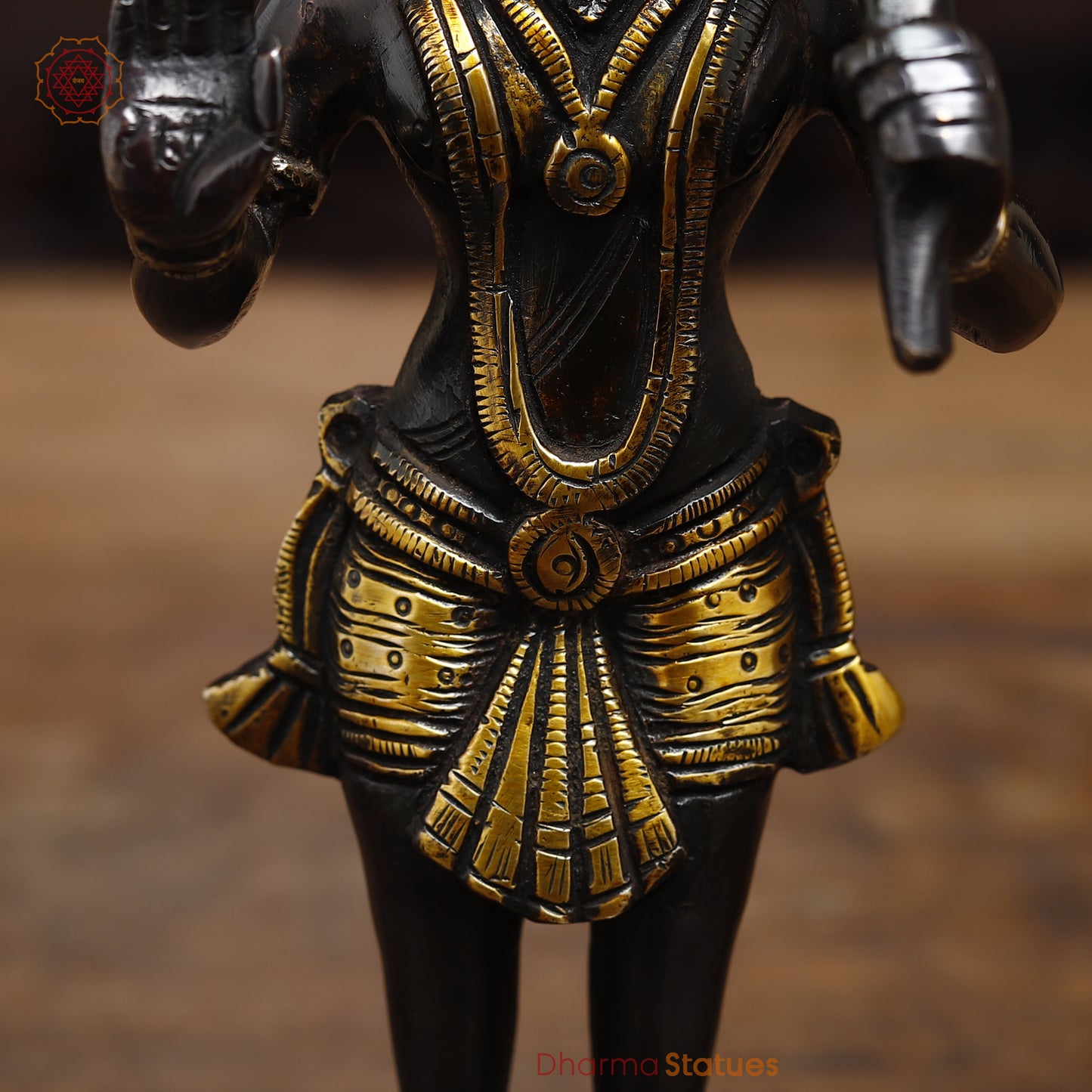 Brass Hanuman in Blessing Posture, Black Patina & Golden Finish, 8"