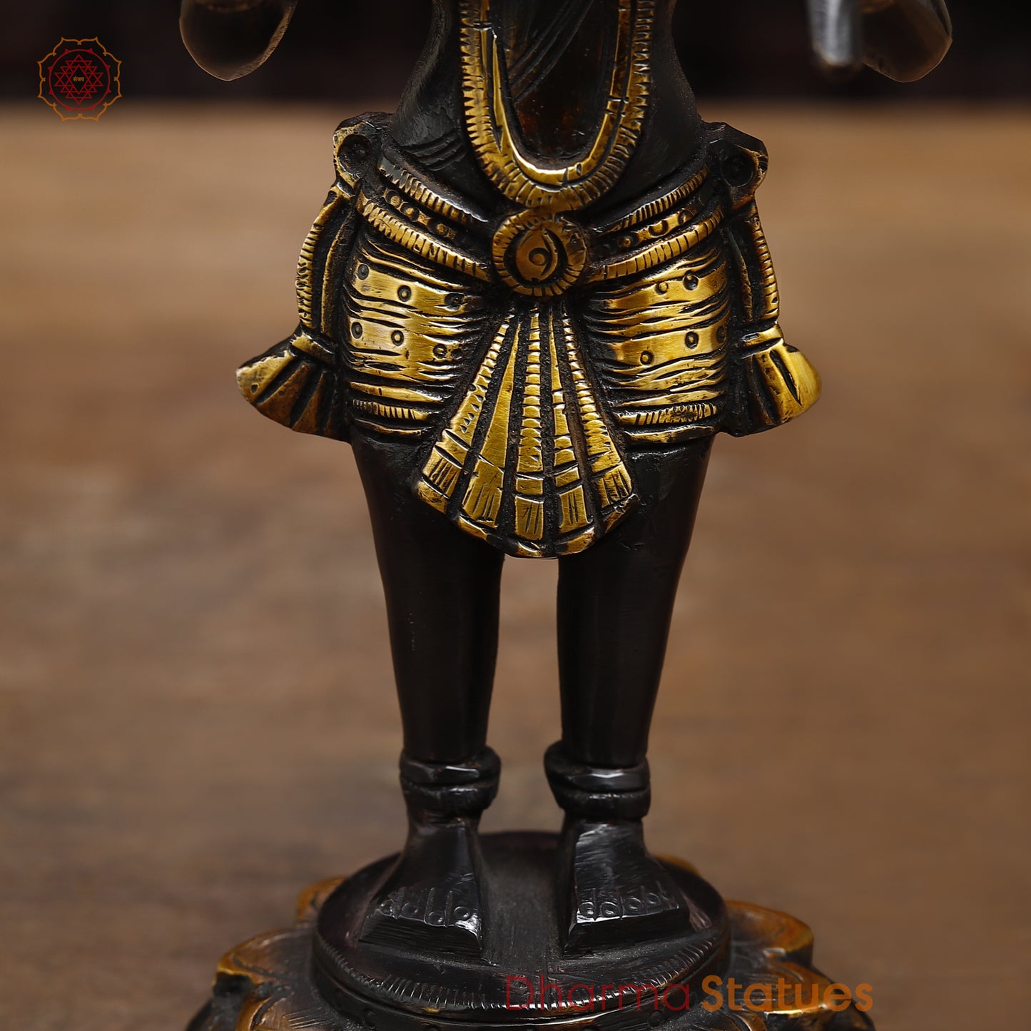 Brass Hanuman in Blessing Posture, Black Patina & Golden Finish, 8"
