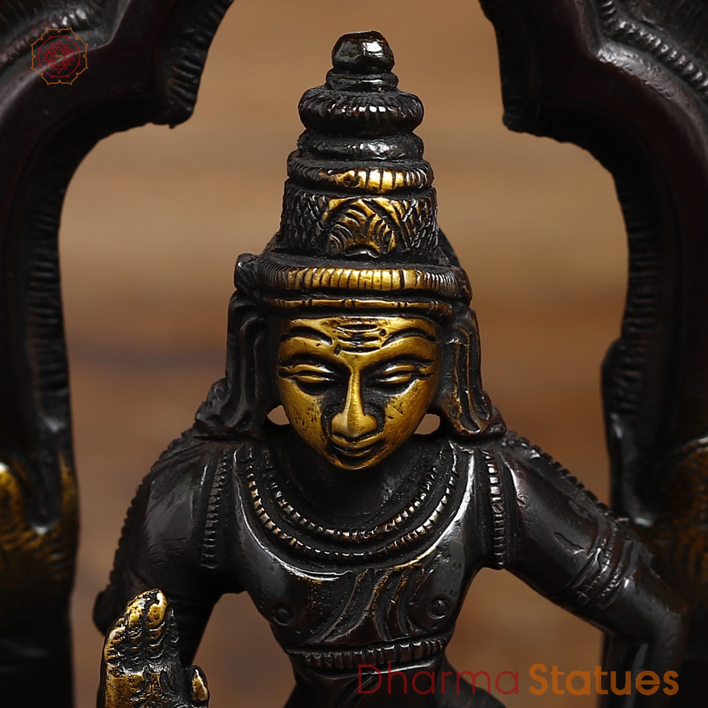 Brass Kartikeya in Blessing Posture, Black Patina & Gold Finish, 7.5"