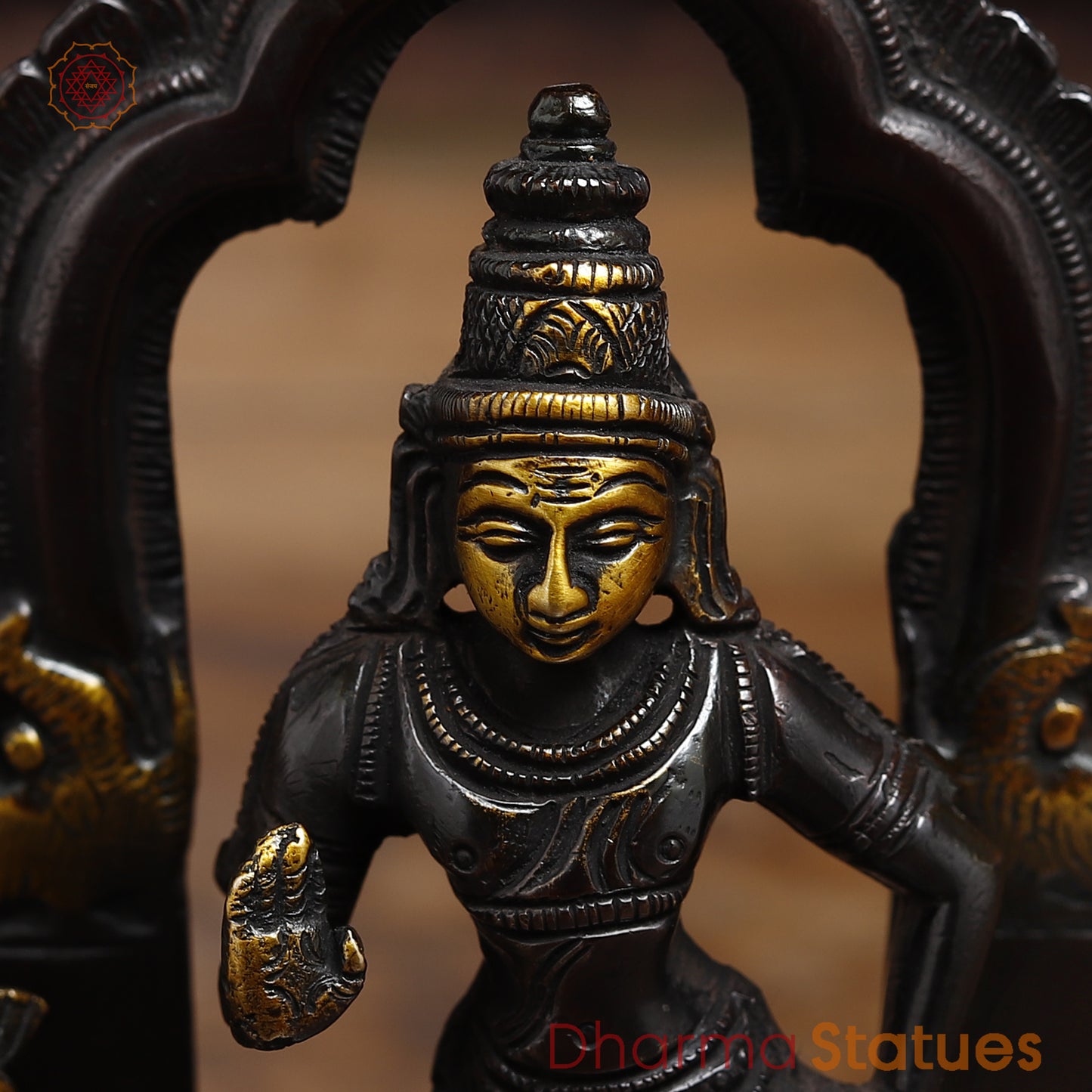 Brass Kartikeya in Blessing Posture, Black Patina & Gold Finish, 7.5"