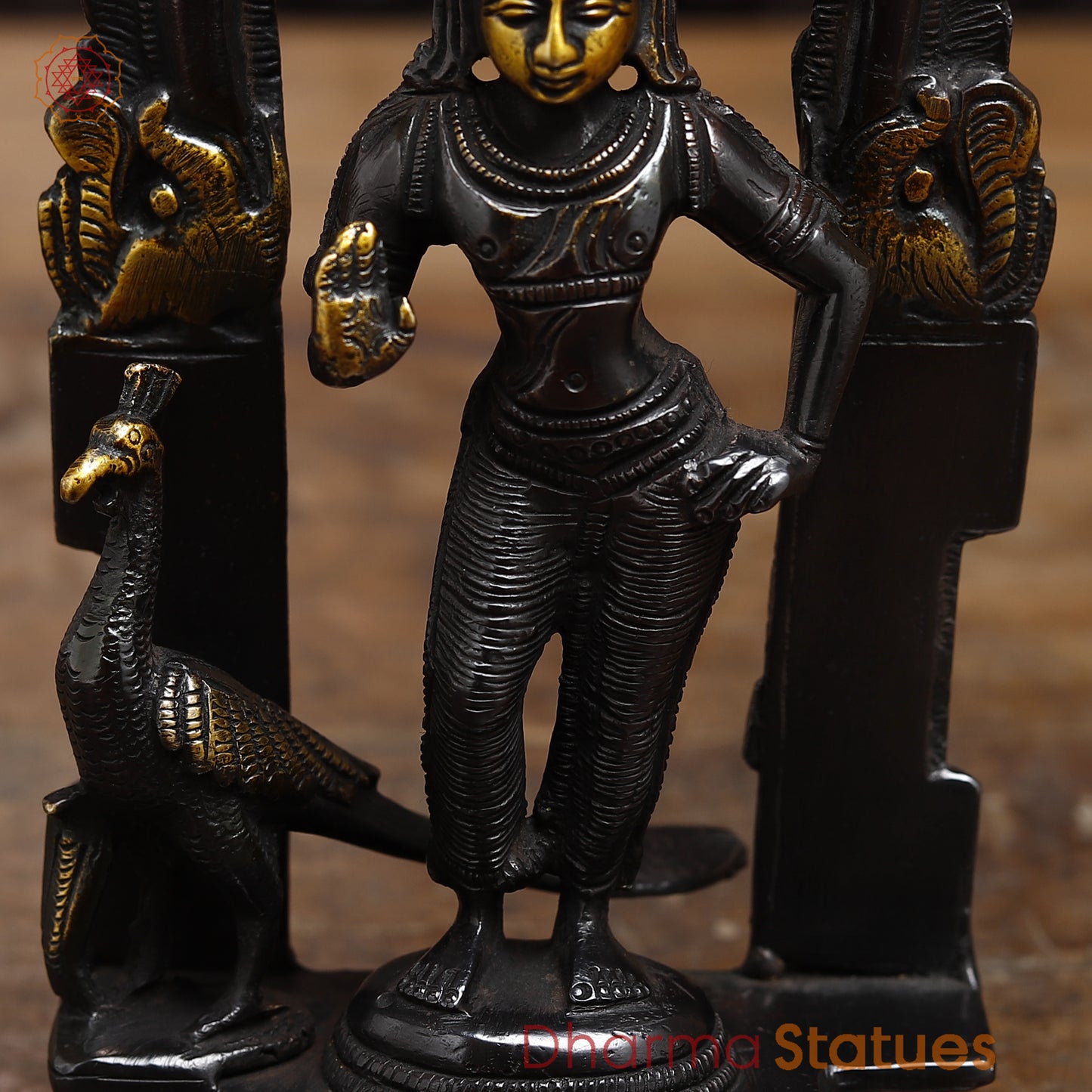 Brass Kartikeya in Blessing Posture, Black Patina & Gold Finish, 7.5"