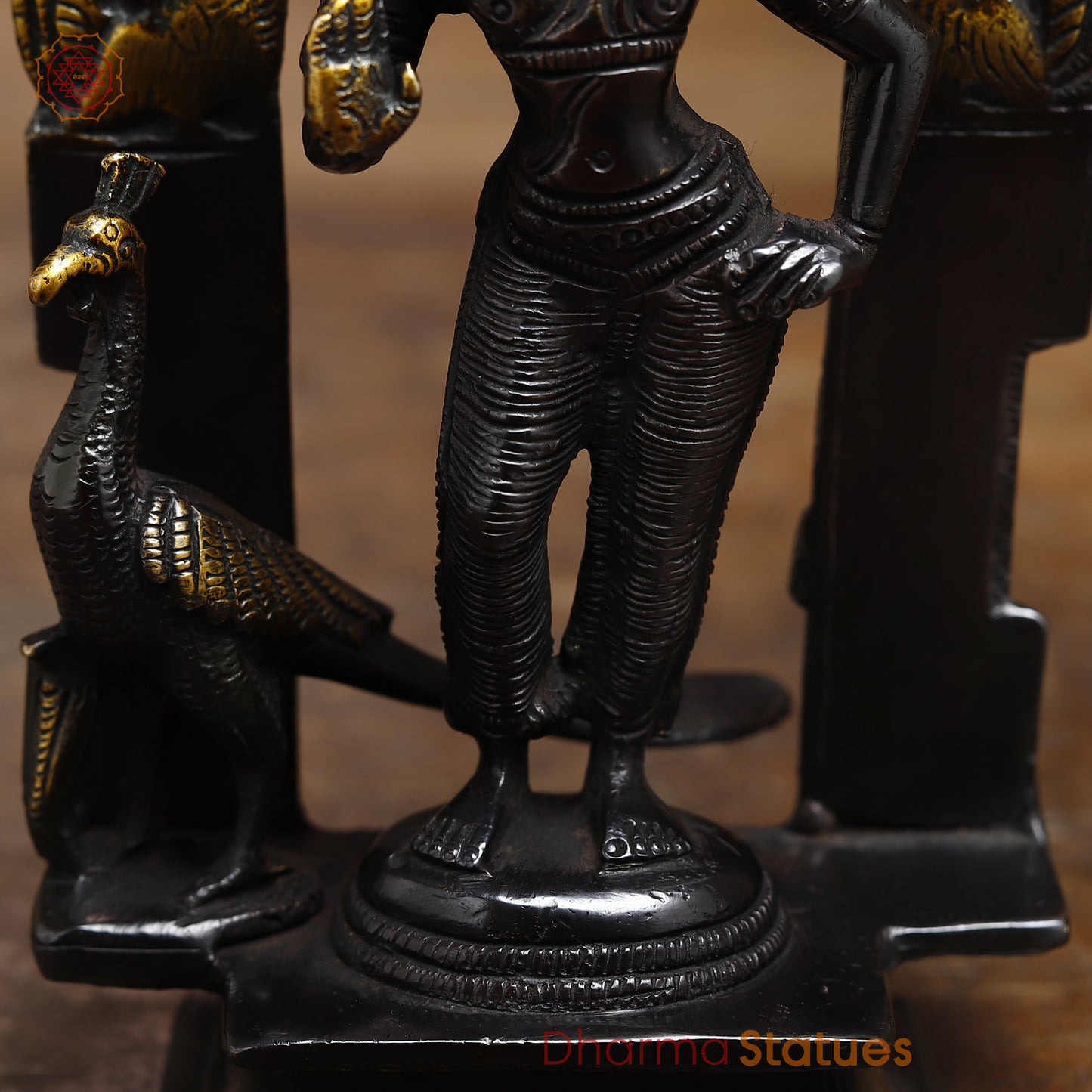 Brass Kartikeya in Blessing Posture, Black Patina & Gold Finish, 7.5"