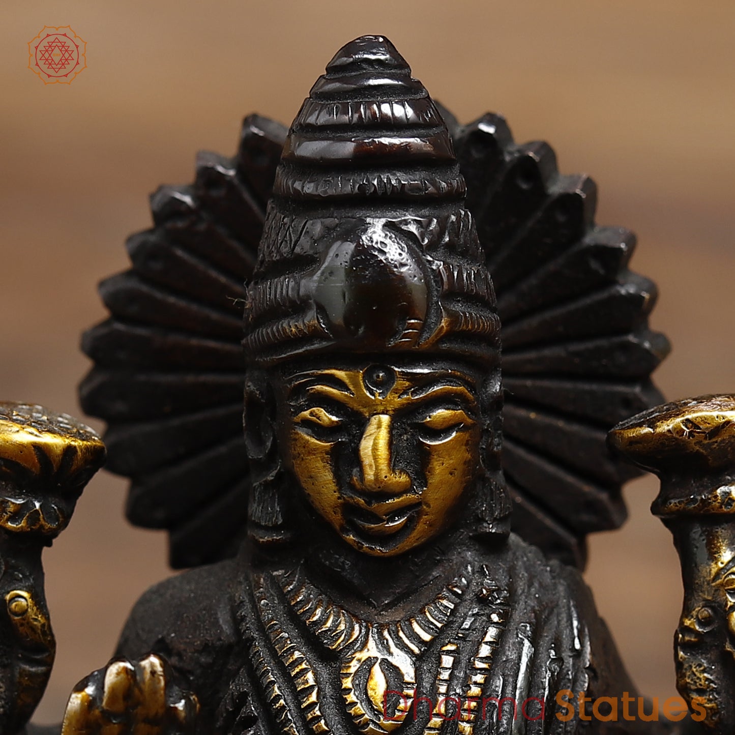 Brass Lakshmi seated in Blessing Posture, Black Patina & Golden Finish, 4.5"