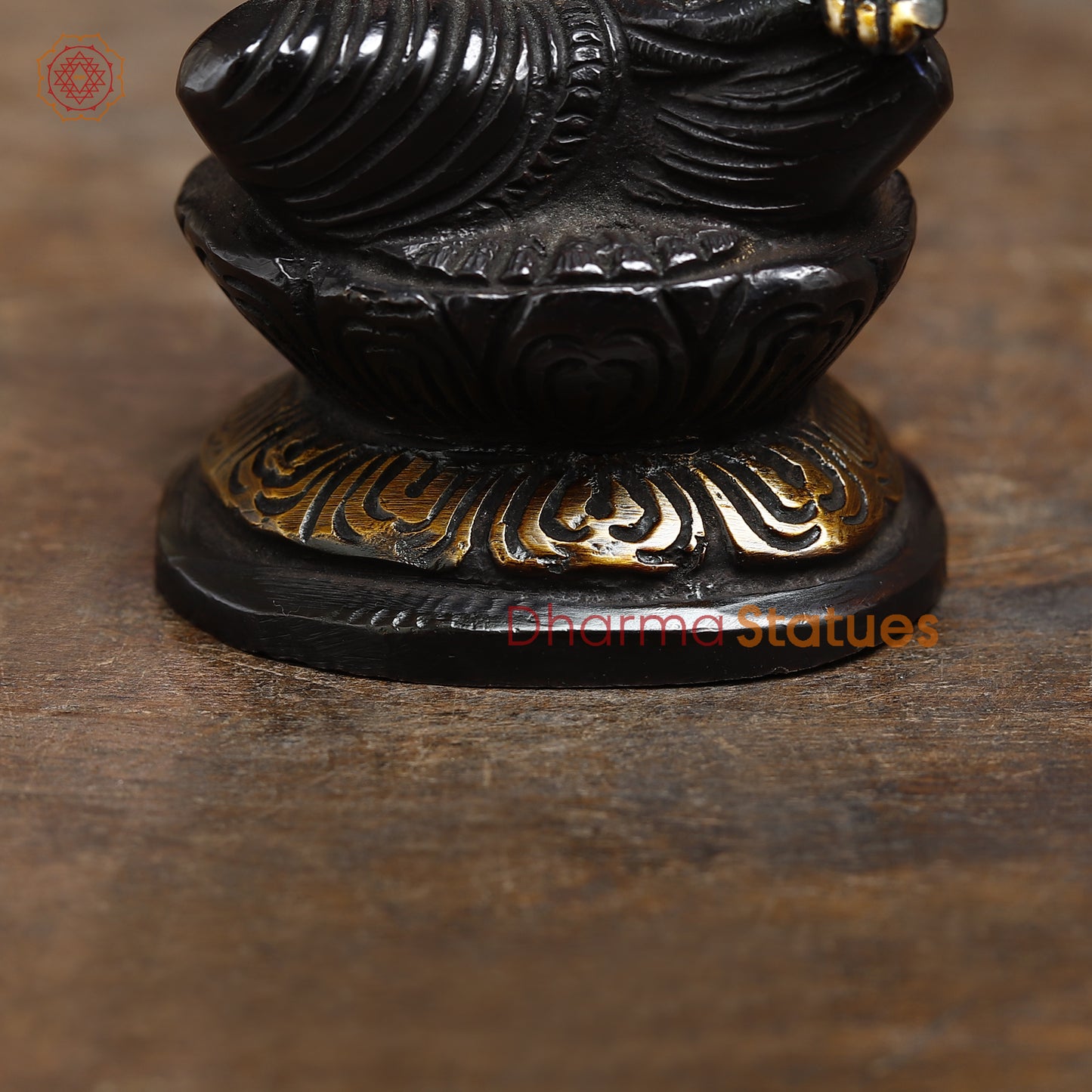 Brass Lakshmi seated in Blessing Posture, Black Patina & Golden Finish, 4.5"