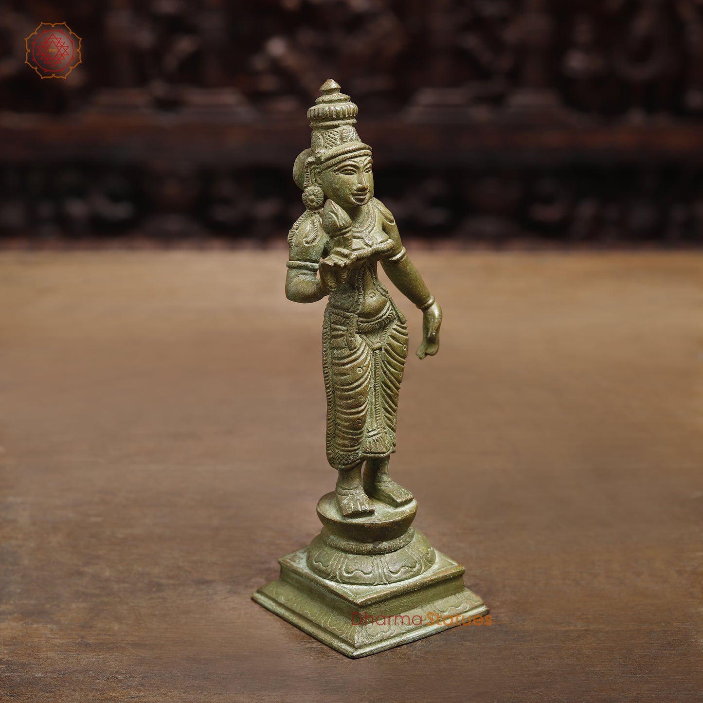 Brass Devi Meenakshi, Fine Green Finish, 8"