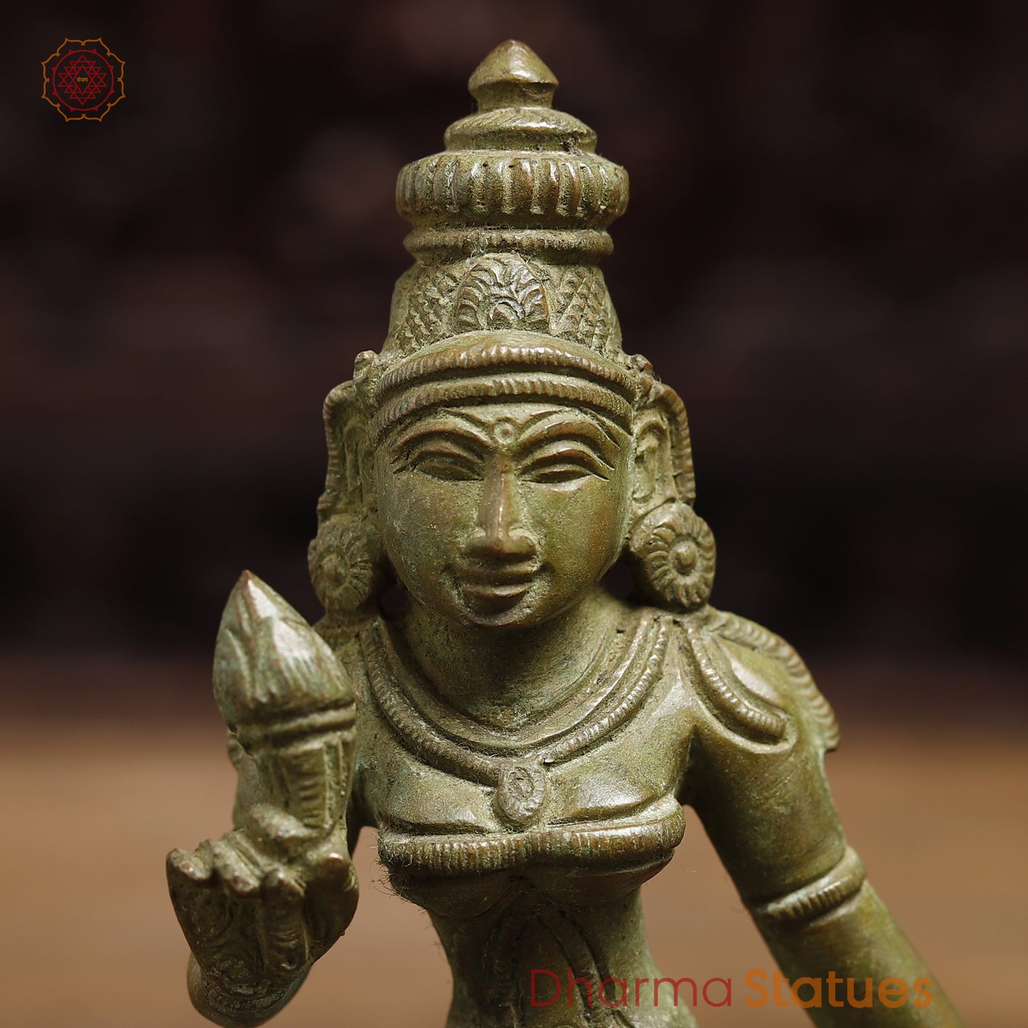 Brass Devi Meenakshi, Fine Green Finish, 8"