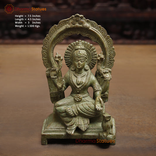 Brass Lakshmi seated in Blessing Posture, Green Patina Finish, 7.5"