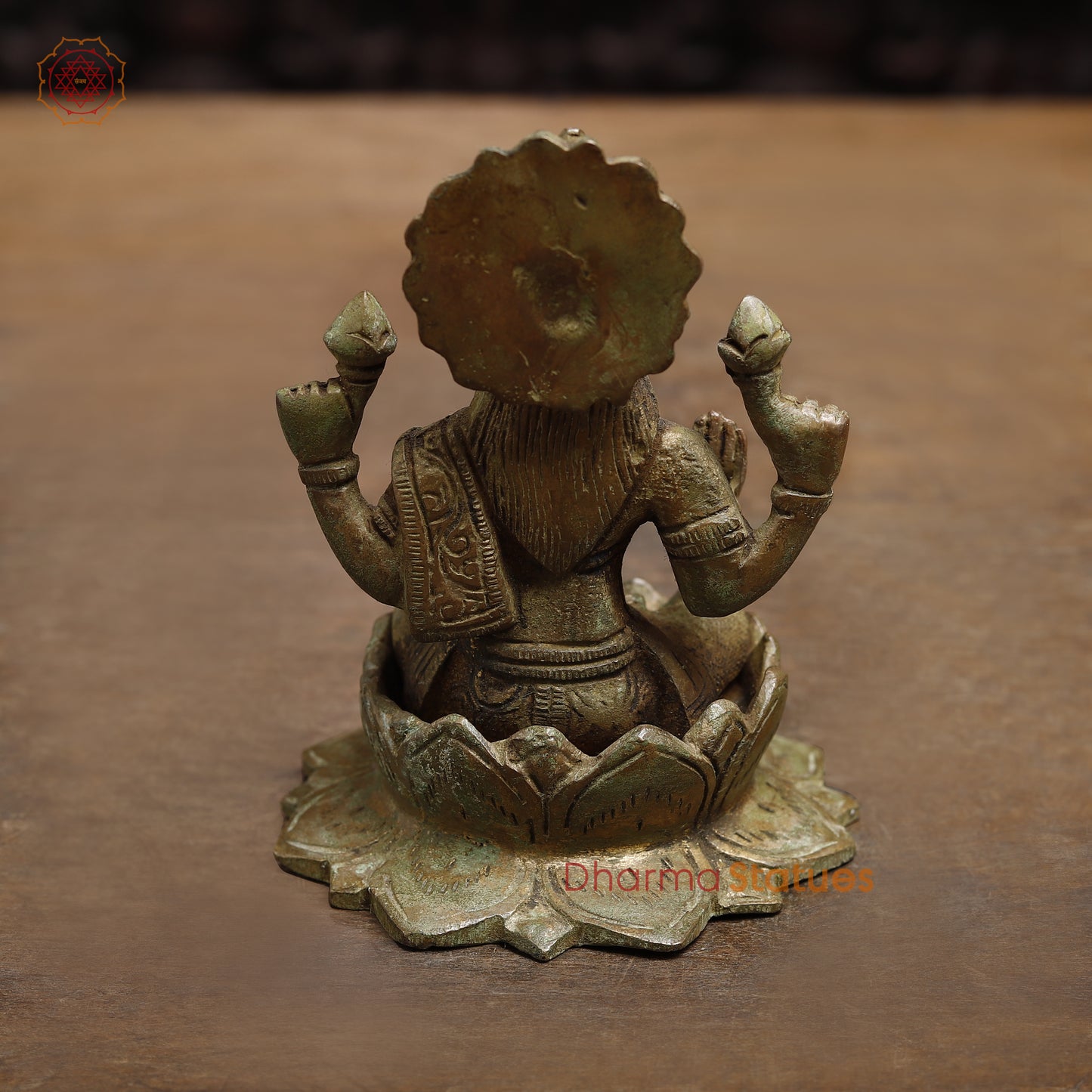 Brass Lakshmi seated in Blessing Posture, Green Patina Finish, 5"