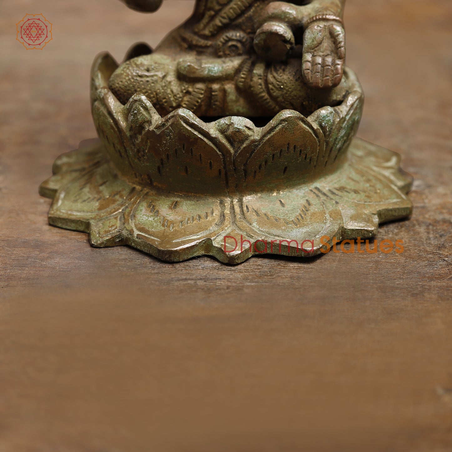 Brass Lakshmi seated in Blessing Posture, Green Patina Finish, 5"