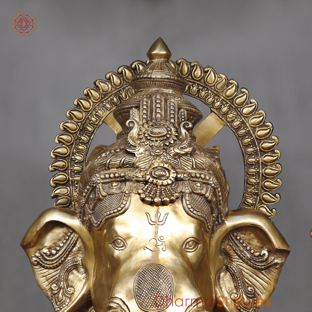 Brass Ganesh Statue Seated , Special Gold Finish 62"