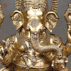 Brass Ganesh Statue Seated , Special Gold Finish 62"