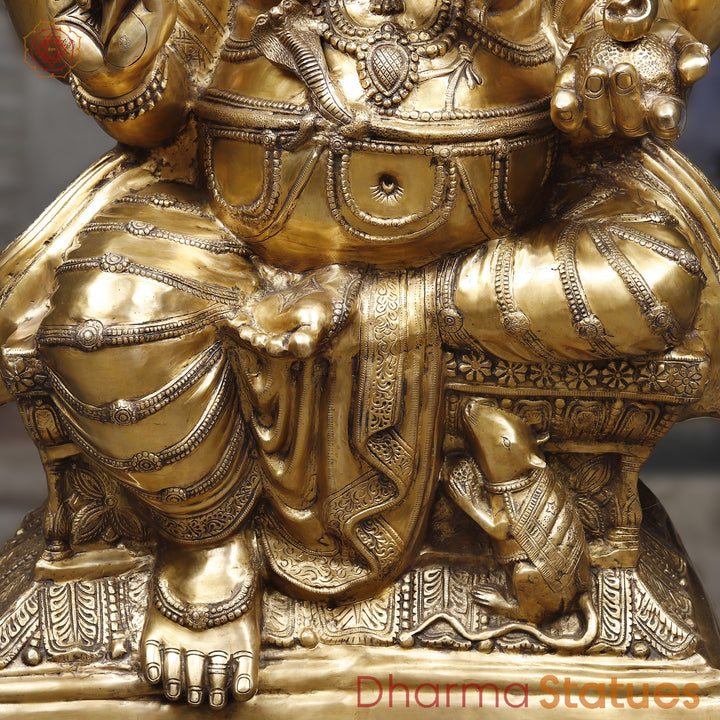 Brass Ganesh Statue Seated , Special Gold Finish 62"