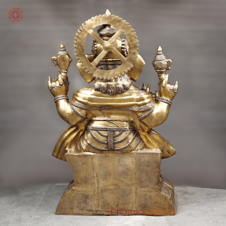 Brass Ganesh Statue Seated , Special Gold Finish 62"