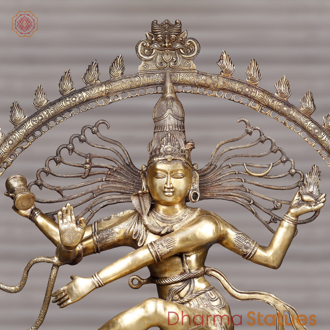 Brass Natraj Idol, Dancing Lord Shiva, Golden Fine Finish 68"