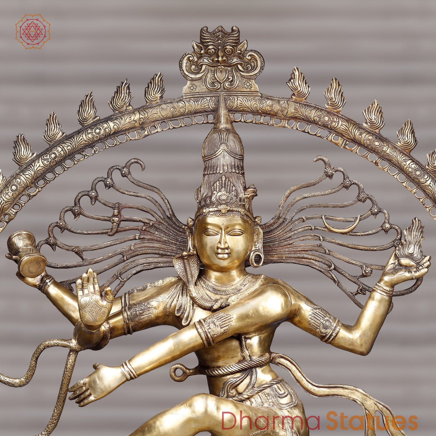 Brass Natraj Idol, Lord of the Wheel of Art, Golden Fine Finish 68"