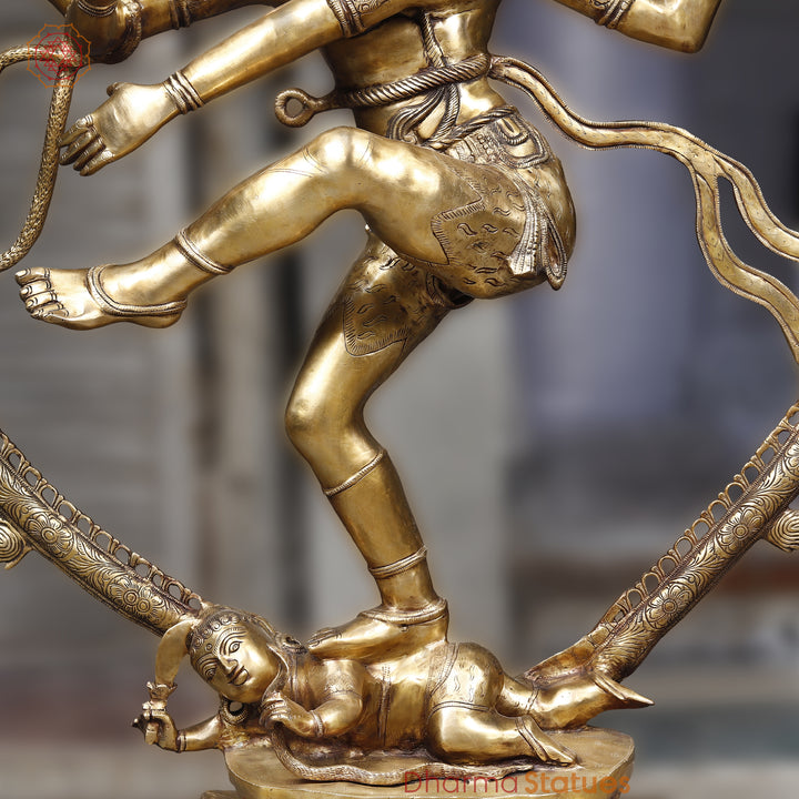 Brass Natraj Idol, Dancing Lord Shiva, Golden Fine Finish 68"