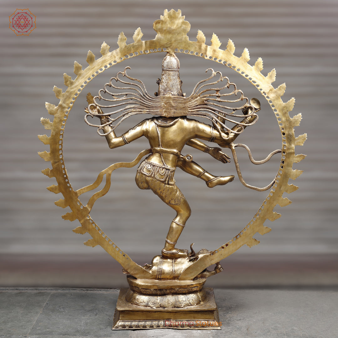 Brass Natraj Idol, Dancing Lord Shiva Statue, Golden Fine Finish - 68" back view