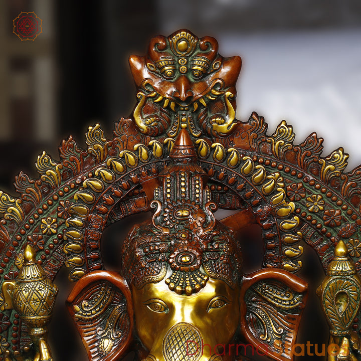 Brass Ganesh Seated With frame, Copper & Golden 51"