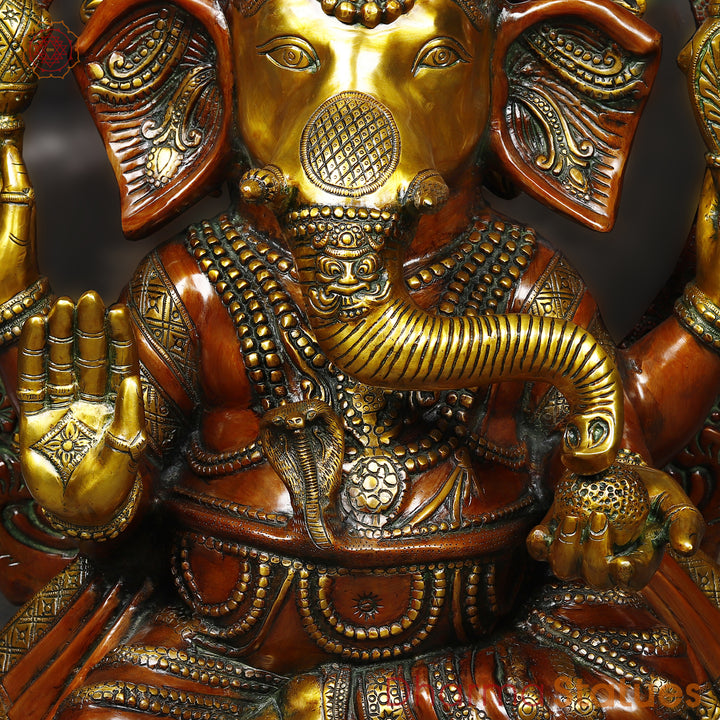 Brass Ganesh Seated With frame, Copper & Golden 51"