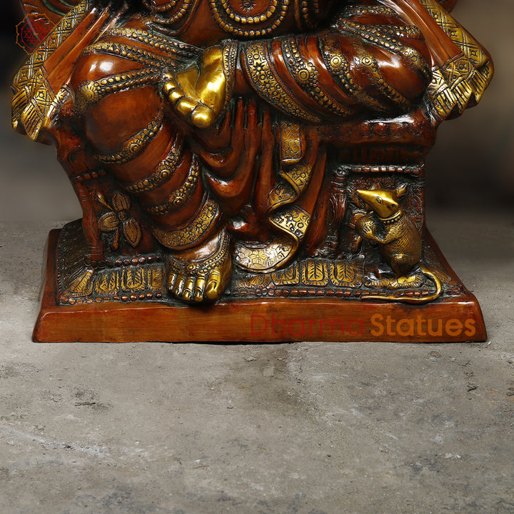 Brass Ganesh Seated With frame, Copper & Golden 51"