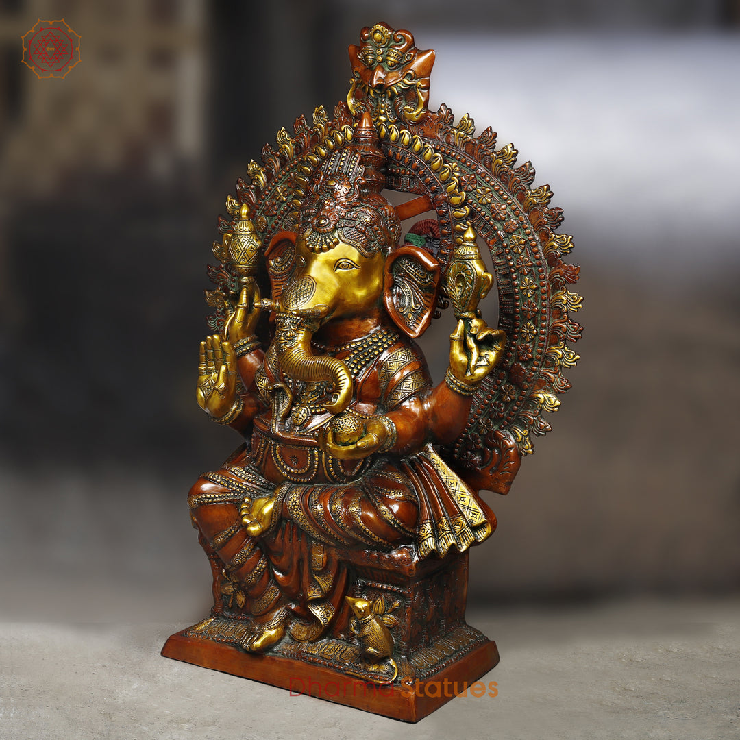 Brass Ganesh Seated With frame, Copper & Golden 51"